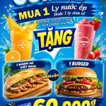 COMBO ƯU ĐÃI MÙA HÈ: MUA 1 LY NƯỚC ÉP HOẶC SINH TỐ TẶNG NGAY 1 BÁNH MÌ VIỆT NAM HOẶC 1 BURGER