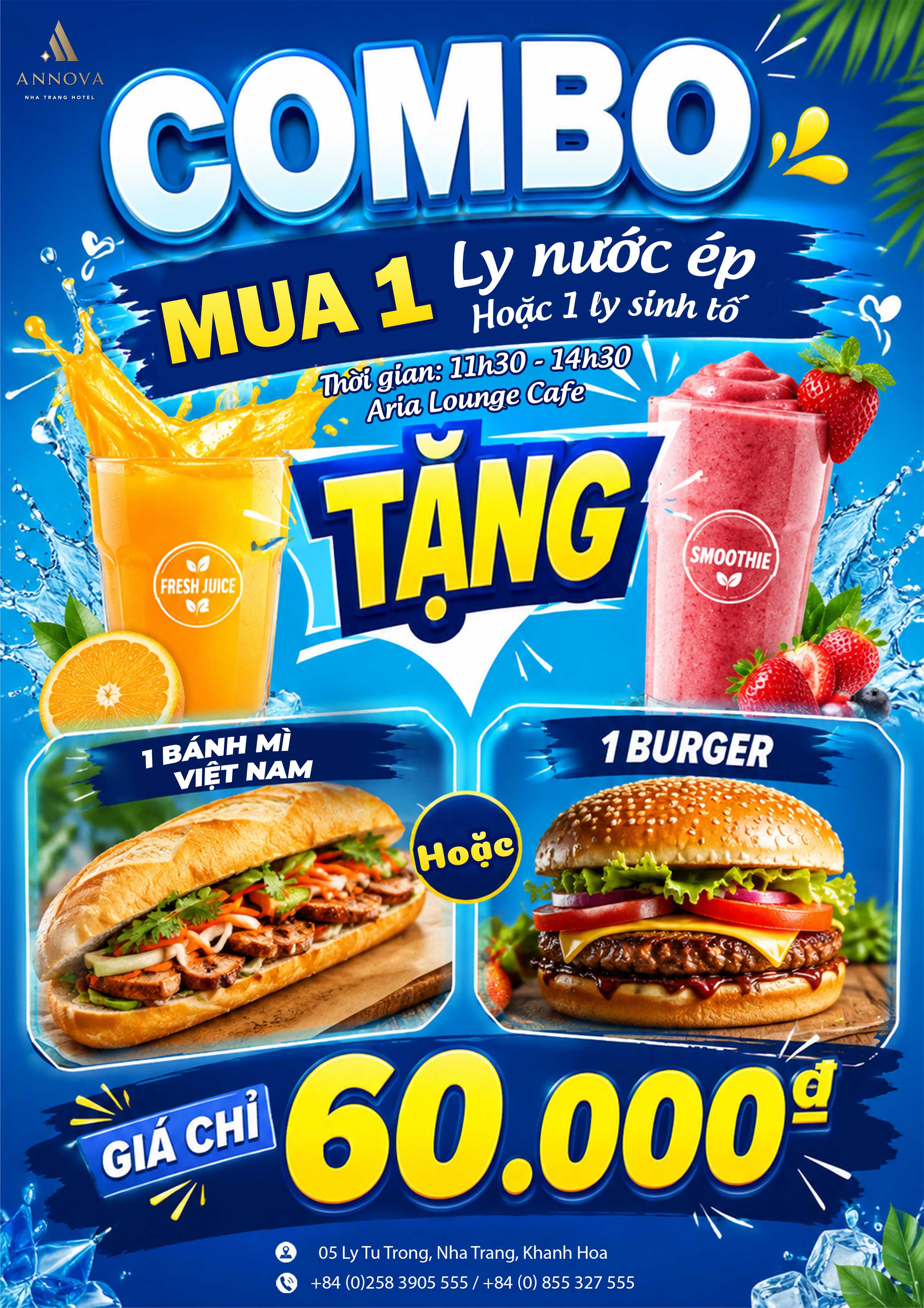 COMBO ƯU ĐÃI MÙA HÈ: MUA 1 LY NƯỚC ÉP HOẶC SINH TỐ TẶNG NGAY 1 BÁNH MÌ VIỆT NAM HOẶC 1 BURGER